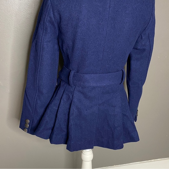 Free People Blue Peplum Military Style Pea Coat Jacket Wool Size 4 - Picture 11 of 16
